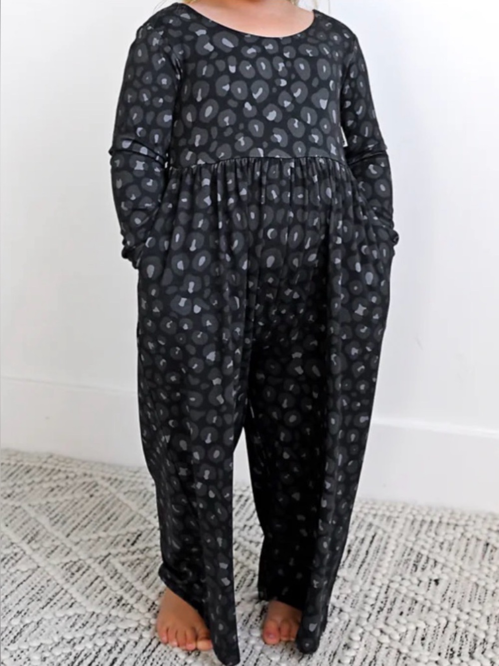 Kids Black Leopard Print One-Piece Jumpsuit